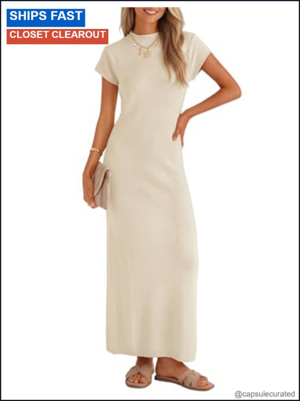 Bodycon Knit Short Sleeve Sweater Maxi Dress Slim Fit Back Slit Work